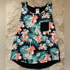 VS PINK • BLACK MULTI COLOR FLORAL HIBISCUS TANK TOP WITH POCKET • SIZE SMALL